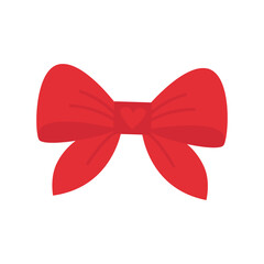 Cute red festive gift bow with heart. Decorative bow for presents wrapping celebration christmas and birthday. Merry Christmas and New Year. Flat vector.
