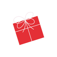 Colorful valentine's day gift box with bow and ribbon. Surprise box in festive red wrapping paper with white bows on holiday. Present for christmas, birthday, valentine, party. Sale shopping.