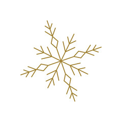 Christmas gold bright snowflake. Winter metal decoration and New Year's symbols for greeting card. Holiday ornament. Golden luxury decorative element. Flat vector illustration.