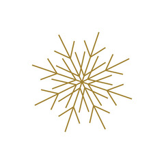 Christmas gold bright snowflake. Winter metal decoration and New Year's symbols for greeting card. Holiday ornament. Golden luxury decorative element. Flat vector illustration.
