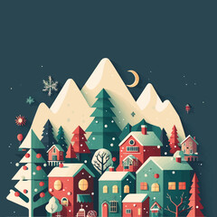 Obraz na płótnie Canvas Winter Christmas tree Background in Flat Vector Color Illustration