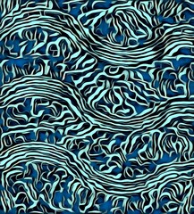 Obraz premium random chaotic wriggly worm design turquoise and royal blue colours 3D illustration exploding surface view 