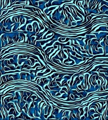 Obraz premium random chaotic wriggly worm design turquoise and royal blue colours 3D illustration exploding surface view 