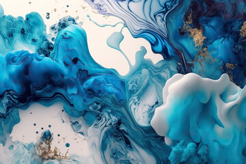 Abstract fluid art background, blue and white