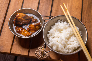 アウトドア料理　Outdoor lunch at the cottage