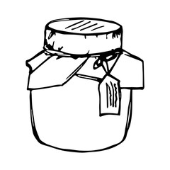 Hand drawn jar of jam or honey clipart. Healthy natural organic product doodle.