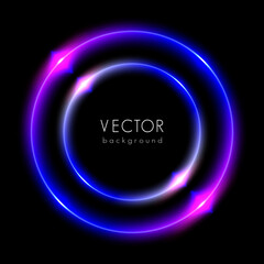 Abstract circle light neon glowing rings on black background