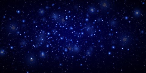 Fototapeta na wymiar Blue stars, bokeh, sparkles glitter on a black background. Beautiful space, galaxy