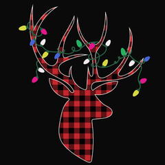 Christmas deer with garland. Cute Deer with a pattern and colorful garland on horns isolated. Vector illustration. Christmas template design. 