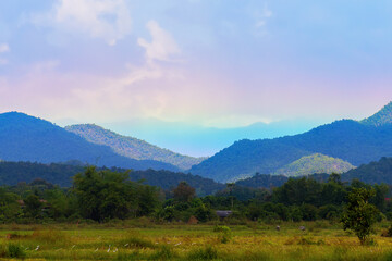 Fototapeta premium Rainbow on Mountains in Thailand
