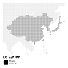 Fototapeta na wymiar 世界地図ドット粗め 丸みのある四角 東アジア地域 国別にグループ