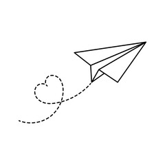 Paper airplane with love dash line. Flying paper airplane. Vector of paper airplanes. Origami aircraft in flat style. Handmade paper planes collection. Folded origami toys.
