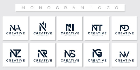 Collection monogram initials n logo design template