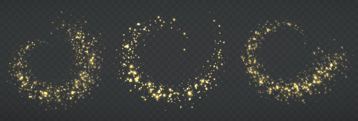 Fototapeta na wymiar Set of shiny circular golden color waves. New Year and Christmas glitter.