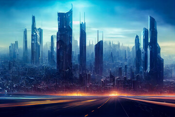 City of the future at night generative ai illustration