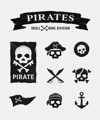 Pirates skull and crossbones logo icon set