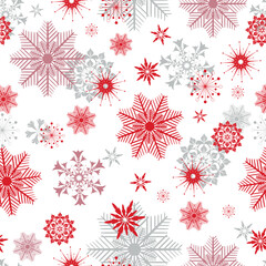 Vector decorative christmas pattern with snowflakes on a transparent background. Seamless ornament.