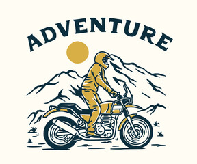 Vintage Motorcycle Adventure, Motocross Club. Hand drawn Vector illustration