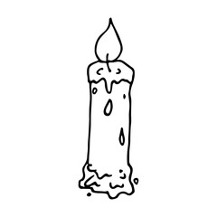 Burning aroma candle. Single doodle illustration. Hand drawn clipart for card, logo, design