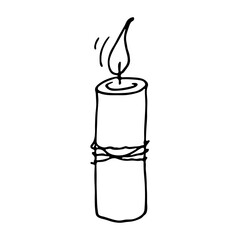 Burning aroma candle. Single doodle illustration. Hand drawn clipart for card, logo, design