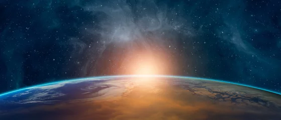 Deurstickers Planeet aarde met een spectaculaire zonsondergang &quot Elementen van dit beeld geleverd door NASA&quot  © muratart