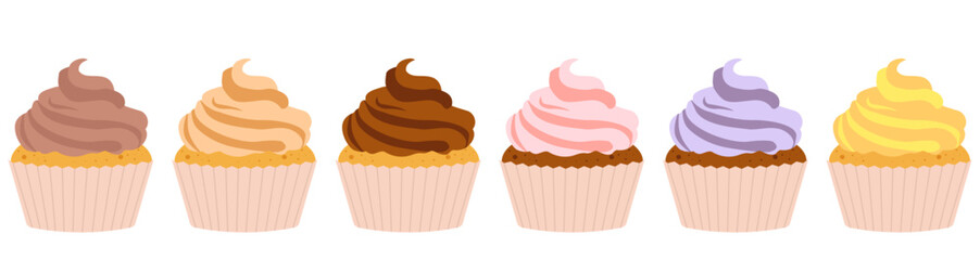 Delicious cupcake. Fresh baking, for menu, cafe, bakery, logo, color. Dessert vector illustration design