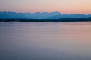 medidation at the lake shore, beautifull panoramic lake shore - lake Starnberg