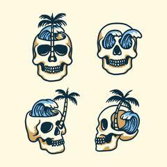 Fototapeta premium Summer-themed skull set design. For t-shirts, stickers and other similar products.