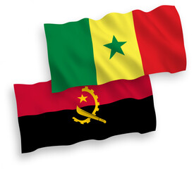 National vector fabric wave flags of Republic of Senegal and Angola isolated on white background. 1 to 2 proportion.