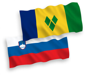 Fototapeta premium National vector fabric wave flags of Slovenia and Saint Vincent and the Grenadines isolated on white background. 1 to 2 proportion.