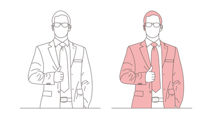 Confident businessman in suit standing line drawing vector illustration