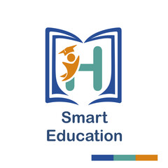 Initial H Letter with book and student symbol character for school, education, trainer center business logo template vector