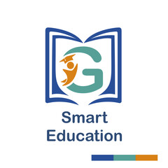Initial G Letter with book and student symbol character for school, education, trainer center business logo template vector