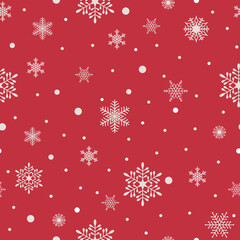 Christmas seamless pattern with snowflakes on a red background. Vector illustration