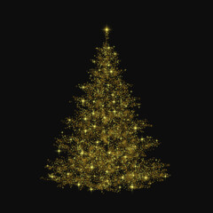 Christmas tree. Gold glitter light effect. Vector illustration