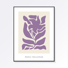 Trendy Matisse botanical wall art with floral patterns in pastel colors, Boho decor, Minimalist art, Illustration, Poster, Postcard. Collection for decoration. Vector all isolated. Set of abstract