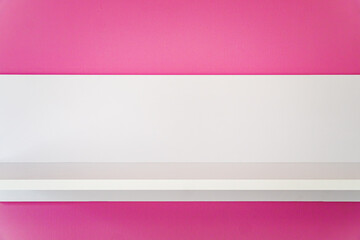 Modern empty home shelf on purplish pink wall. Selective focus on back background.
