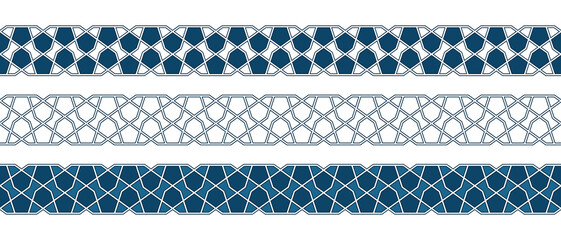 Set of borders of Islamic pattern for Ramadan greetings cards and templates. Vector illustration.