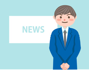 男性アナウンサーがニュースを読んでいる様子