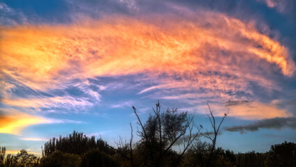Beautiful sunset with diffused clouds.