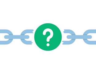 broken chain with question mark like solution icon. flat trend modern simple inquiry logo design web element isolated on white. concept of query sign or request symbol or social network crash