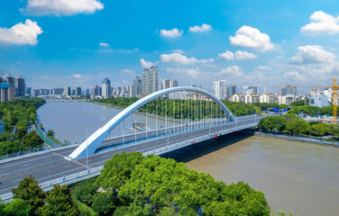 Scenery of Qin Bridge on Fenghua River, Ningbo, China