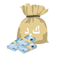 Kuwaiti Dinar Vector Illustration. Kuwait money set bundle banknotes. Money bag 20 KWD Flat style. Isolated on white background. Simple minimal design.