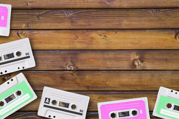 Audio Cassettes on twooden desk