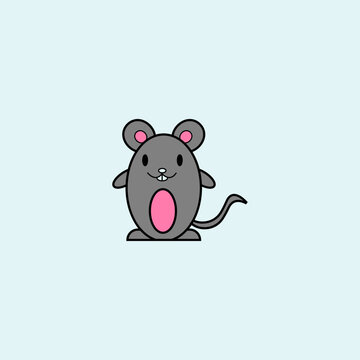 Cute Mouse Cartoon. Vector illustration, isolated, on blue background.	