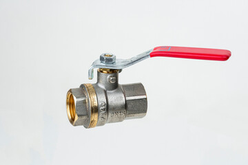 Water shut-off mechanism, ball valve on a white background.