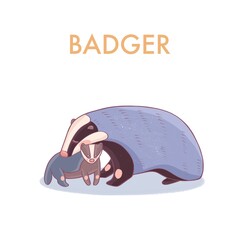 A badger with a badger. Mom and baby. Forest animals. A card for studying animals.