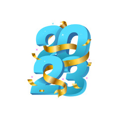 3d text 2023 with golden ribbon
