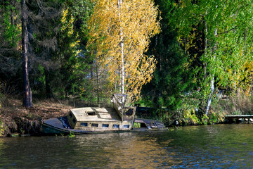 abandoned half sunken ship