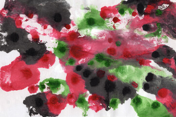 Watercolor abstract red, green and black background